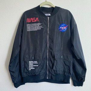 Zaful Unisex Nasa Jacket with American Flag - Black